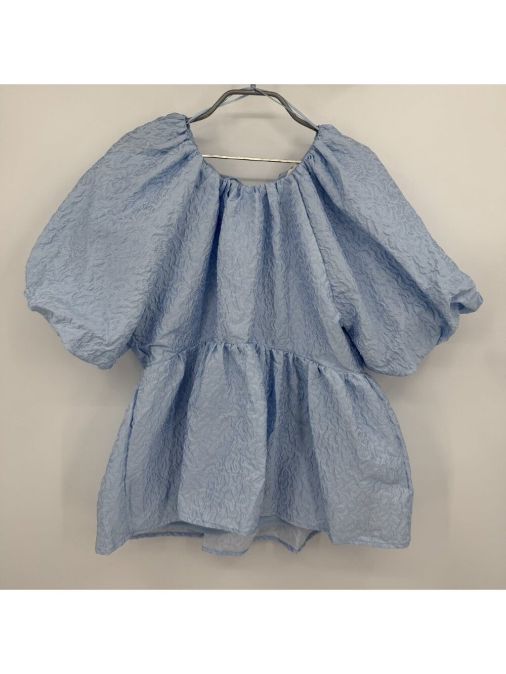 Hyacinth House by Tuckernuck Powder Blue Jacquard Julia Peplum Blouse size L